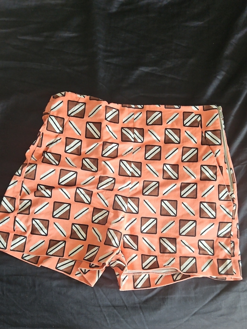Zara Coral Geometric High-Waist Shorts